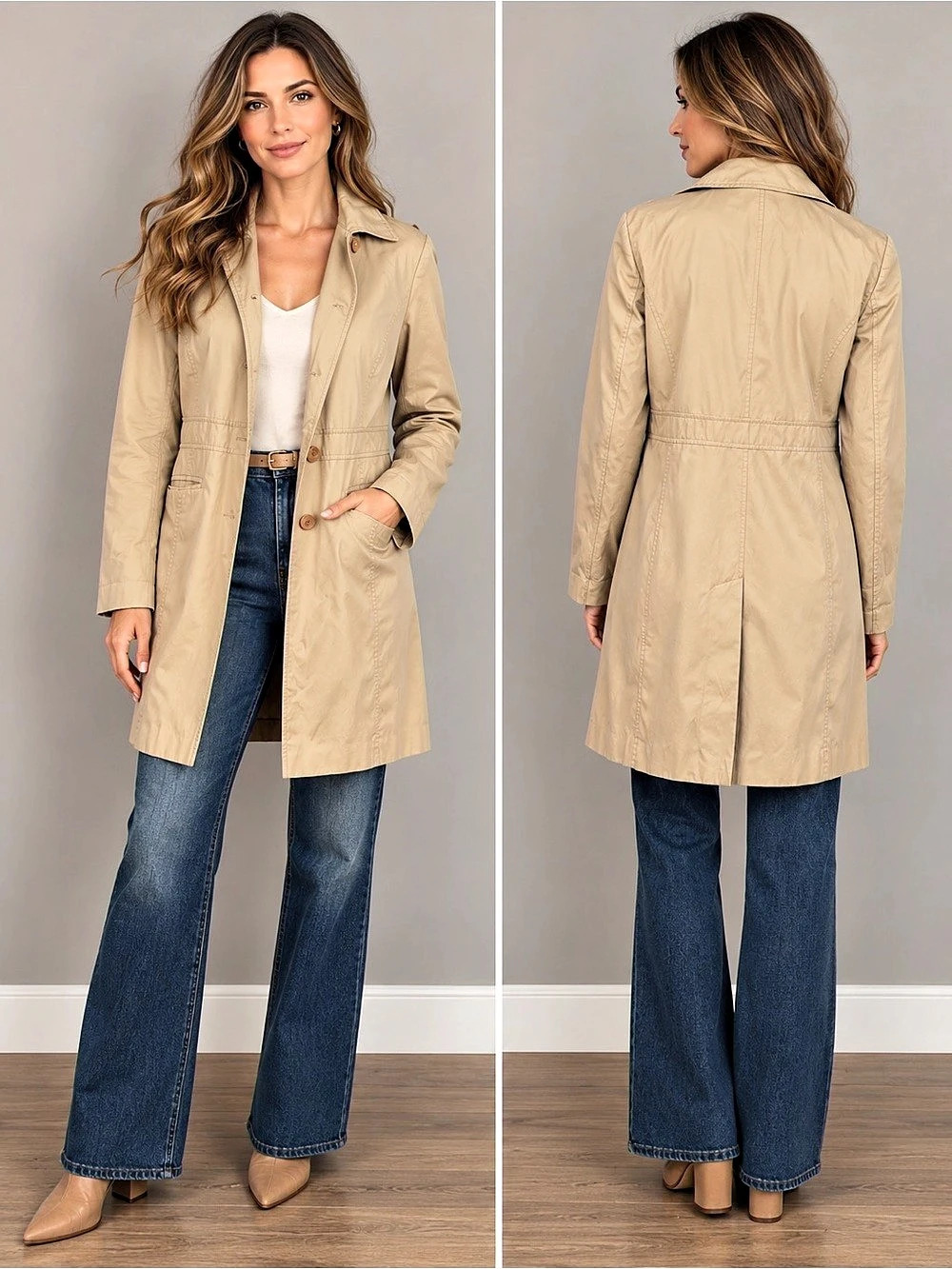 Ann Taylor LOFT XS Beige Longline
Trench Coat Jacket